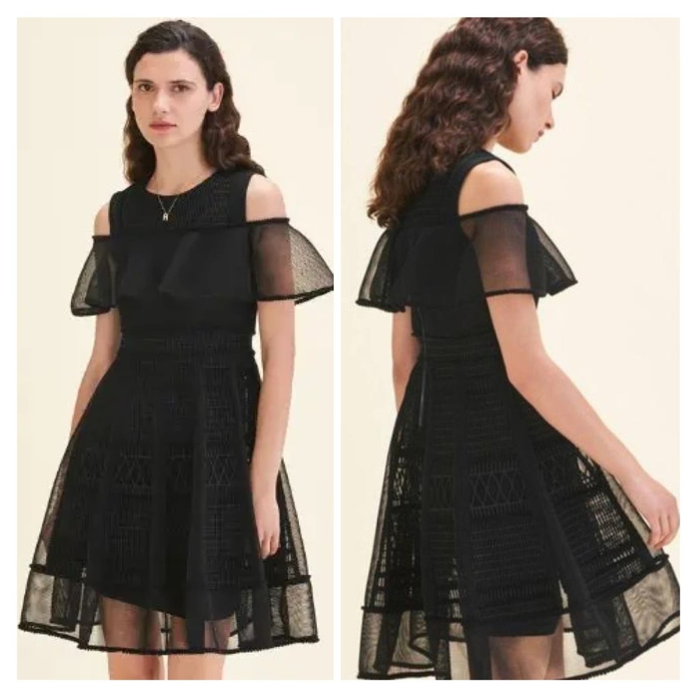 Maje Rosalie Cold Shoulder Dress in Black Size Small